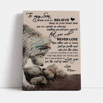 Wolf Canvas Mom To Son Never Lose, Mother's Day Canvas Art, Gift For Mom, Birthday Gift, Mother's Day Wall Art