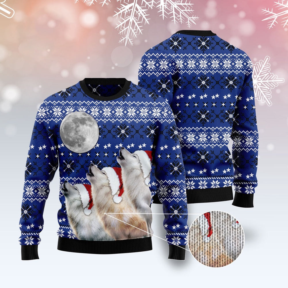 Wolf Howling Moon Ugly Christmas Sweater, Funny Xmas Sweater, Sweater Xmas