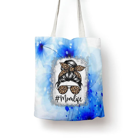 Women Mom Life Bleached Mom Life Leopard Messy Bun Tote Bag, Women Tote Bag, Canvas Tote Bag, Printed Tote Bag