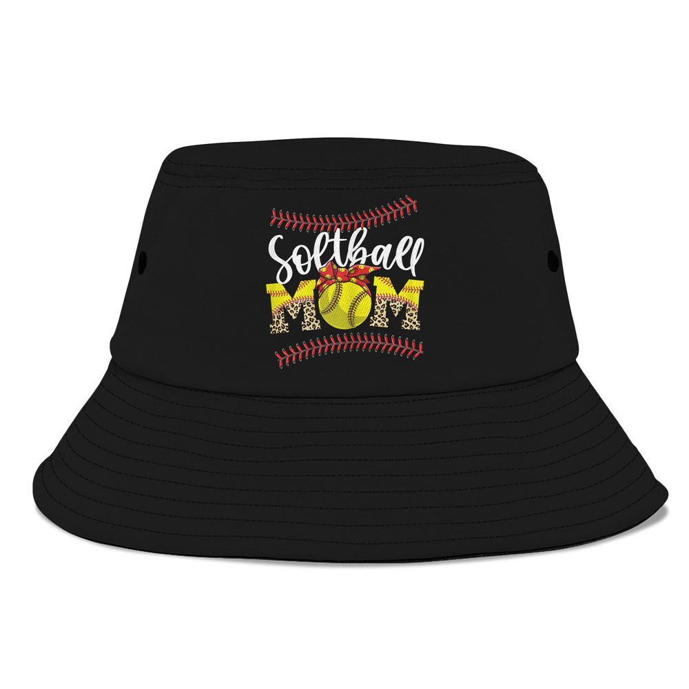 Womens Funny Softball Mom Leopard Baseball Stiches Bucket Hat, Mother's Day Bucker Hat, Mother's Day Gift, Women's Sun Hats