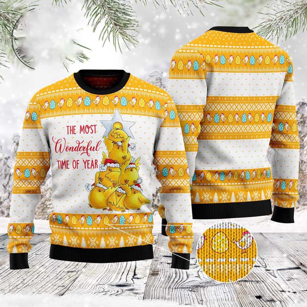 Wonderful Time Chicken Ugly Christmas Sweater, Funny Xmas Sweater, Sweater Xmas