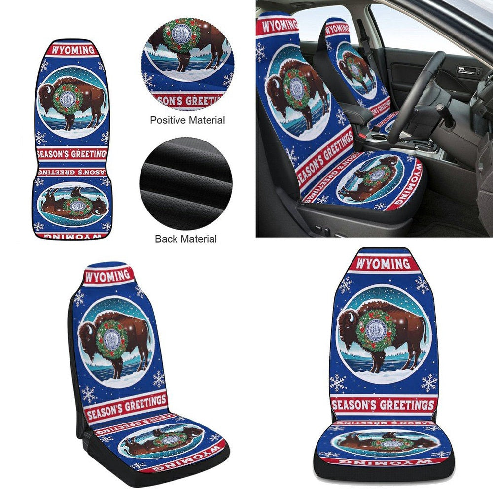Wyoming Christmas Season Greetings Cars Seat Cover, Christmas Car Seat Covers, Car Decor Gift