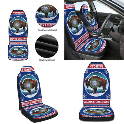 Wyoming Christmas Season Greetings Cars Seat Cover, Christmas Car Seat Covers, Car Decor Gift