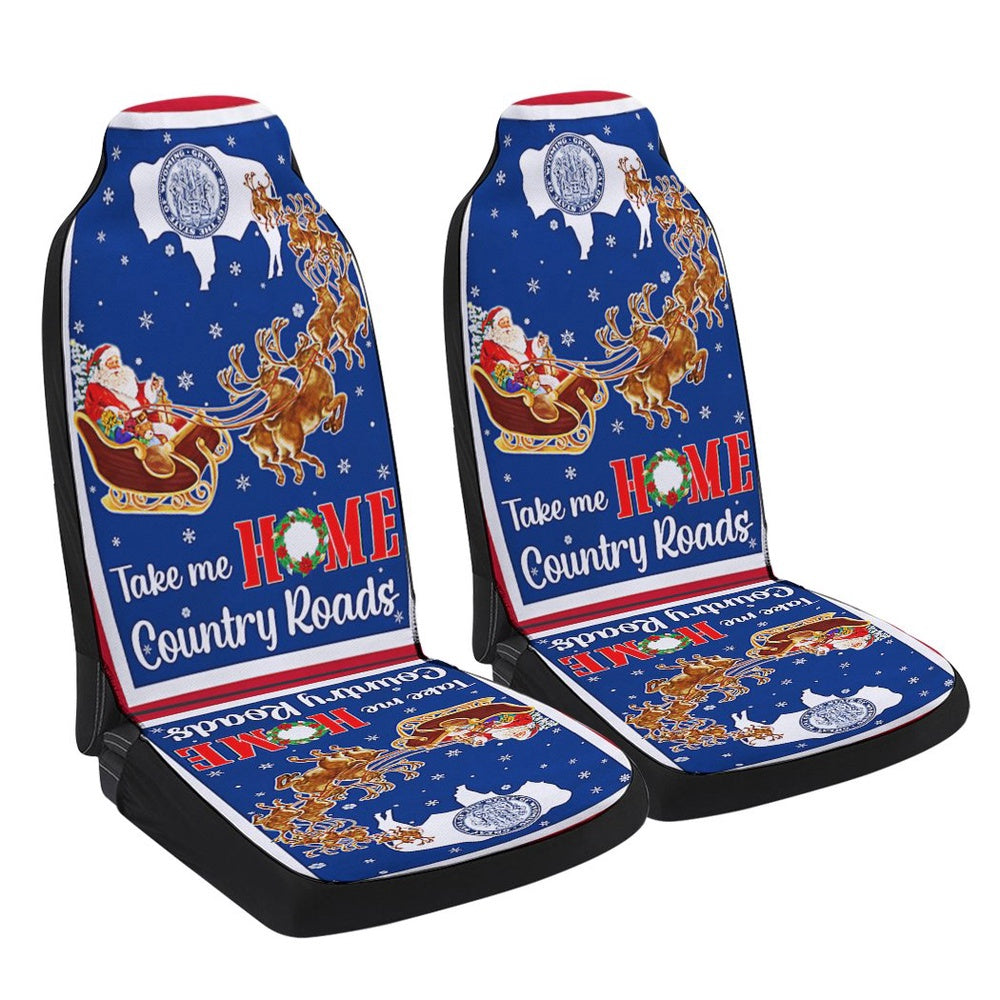 Wyoming Take Me Home Country Roads Christmas Santa Claus Cars Seat Cover, Christmas Car Seat Covers, Car Decor Gift