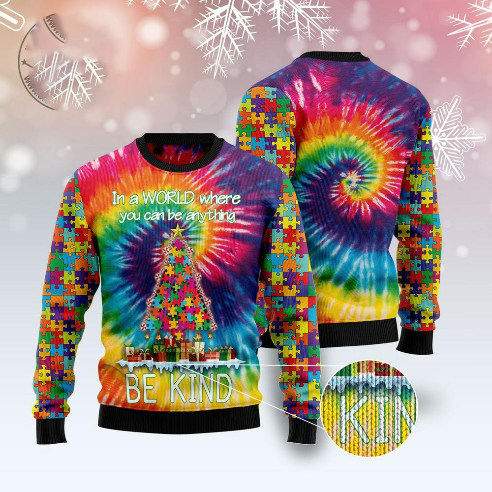 Xmas Tree Sweater, Autism Christmas Tree Tie Dye Ugly Christmas Sweater, Funny Xmas Sweater