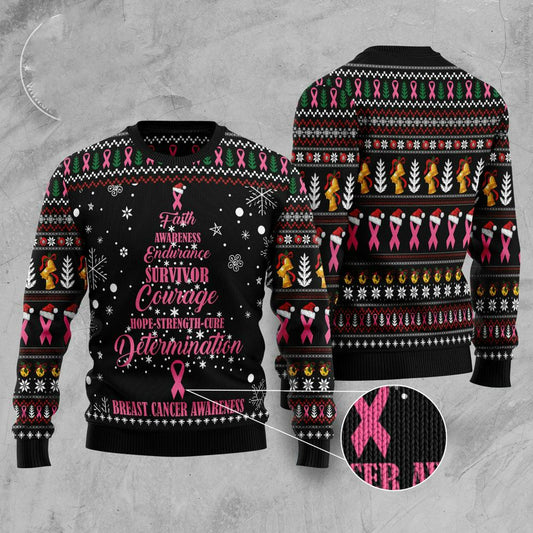 Xmas Tree Sweater, Breast Cancer Christmas Tree Ugly Christmas Sweater, Funny Xmas Sweater