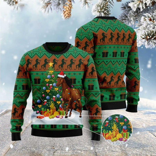 Xmas Tree Sweater, Christmas Tree Horse Ugly Christmas Sweater, Funny Xmas Sweater