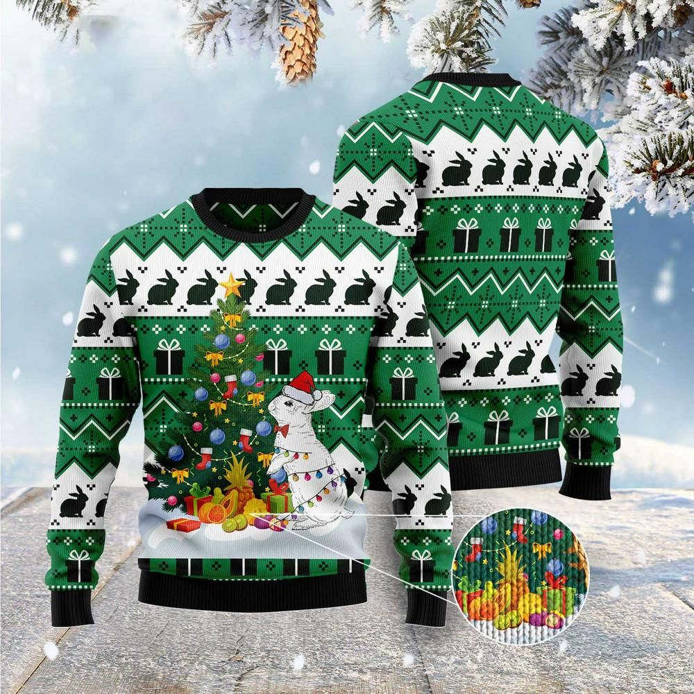 Xmas Tree Sweater, Christmas Tree Rabbit Ugly Christmas Sweater, Funny Xmas Sweater
