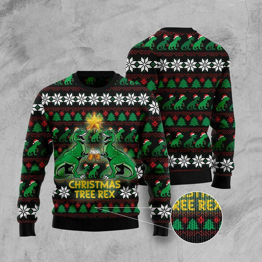 Xmas Tree Sweater, Christmas Tree Rex Ugly Christmas Sweater, Funny Xmas Sweater