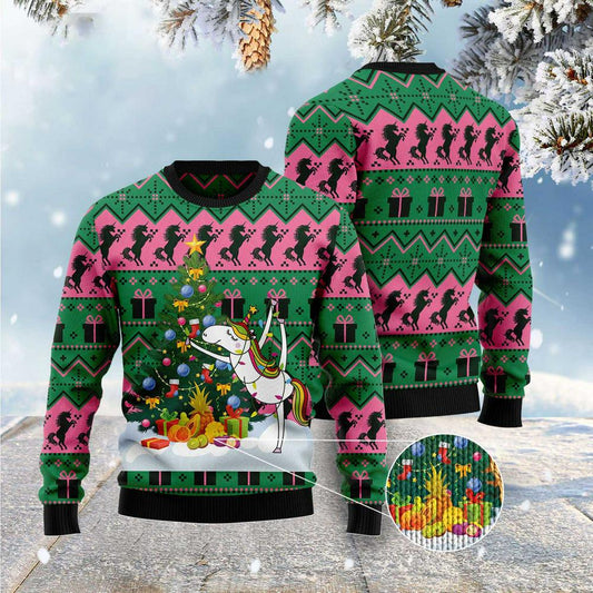 Xmas Tree Sweater, Christmas Tree Unicorn Ugly Christmas Sweater, Funny Xmas Sweater
