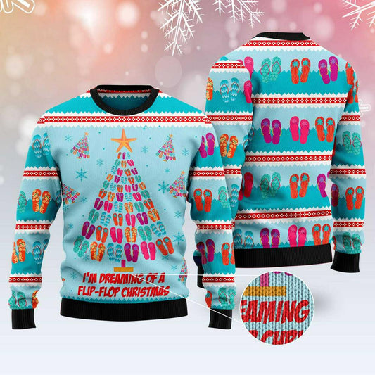 Xmas Tree Sweater, Flip-Flops Christmas Tree Ugly Christmas Sweater, Funny Xmas Sweater
