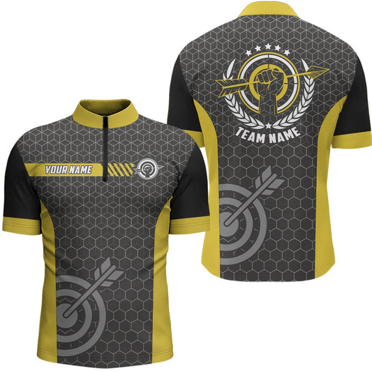 Yellow And Black Archery Target Men Quarter-Zip Shirts, Custom Team Name Archery Jerseys, Archery Team Shirts, Custom Archery Shirts