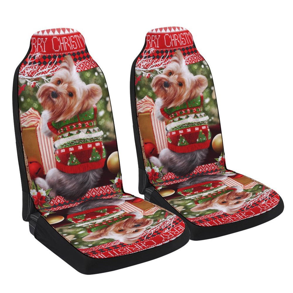 Yorkie Christmas Cars Seat Cover, Christmas Car Seat Covers, Car Decor Gift
