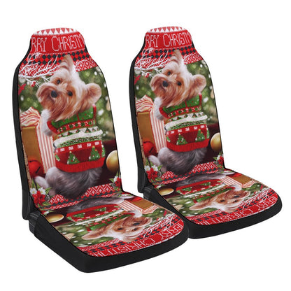 Yorkie Christmas Cars Seat Cover, Christmas Car Seat Covers, Car Decor Gift