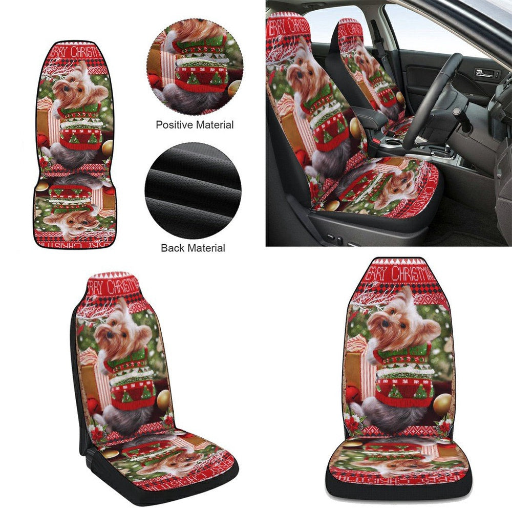 Yorkie Christmas Cars Seat Cover, Christmas Car Seat Covers, Car Decor Gift