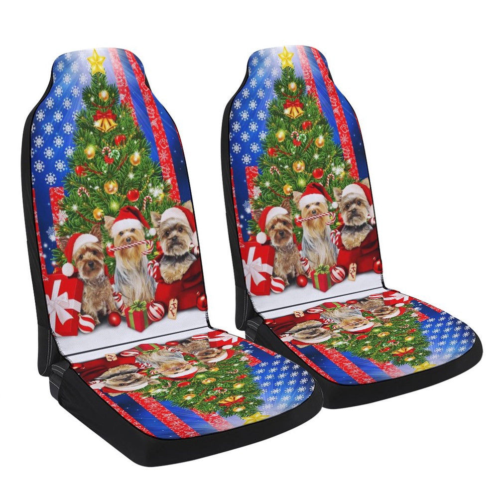 Yorkie Yorkshire Terrier Merry Christmas Cars Seat Cover, Christmas Car Seat Covers, Car Decor Gift
