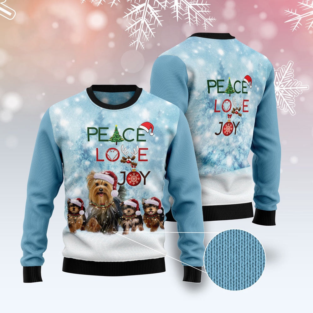 Yorkshire Terrier Peace Love Joy Ugly Sweater Ugly Christmas Sweater, Funny Xmas Sweater, Sweater Xmas