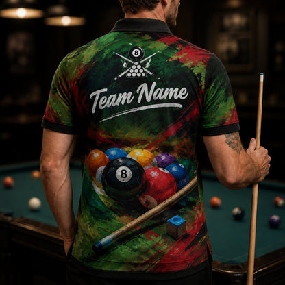Abstract Billiards Artwork Custom Billiard Polo Shirt Back View