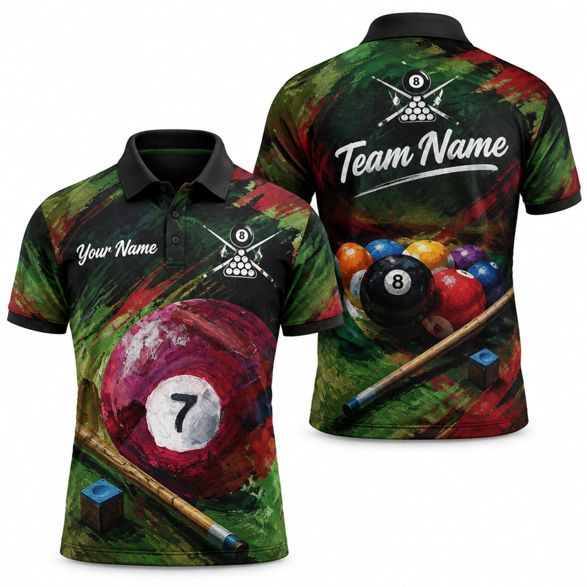 Abstract Billiards Artwork Custom Billiard Polo Shirt