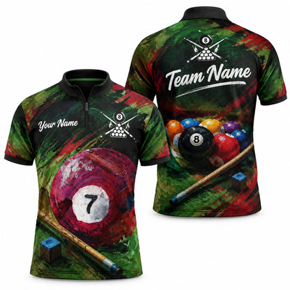 Abstract Billiards Artwork Custom Billiard Polo Shirt Jersey Zip 1 4 Collar