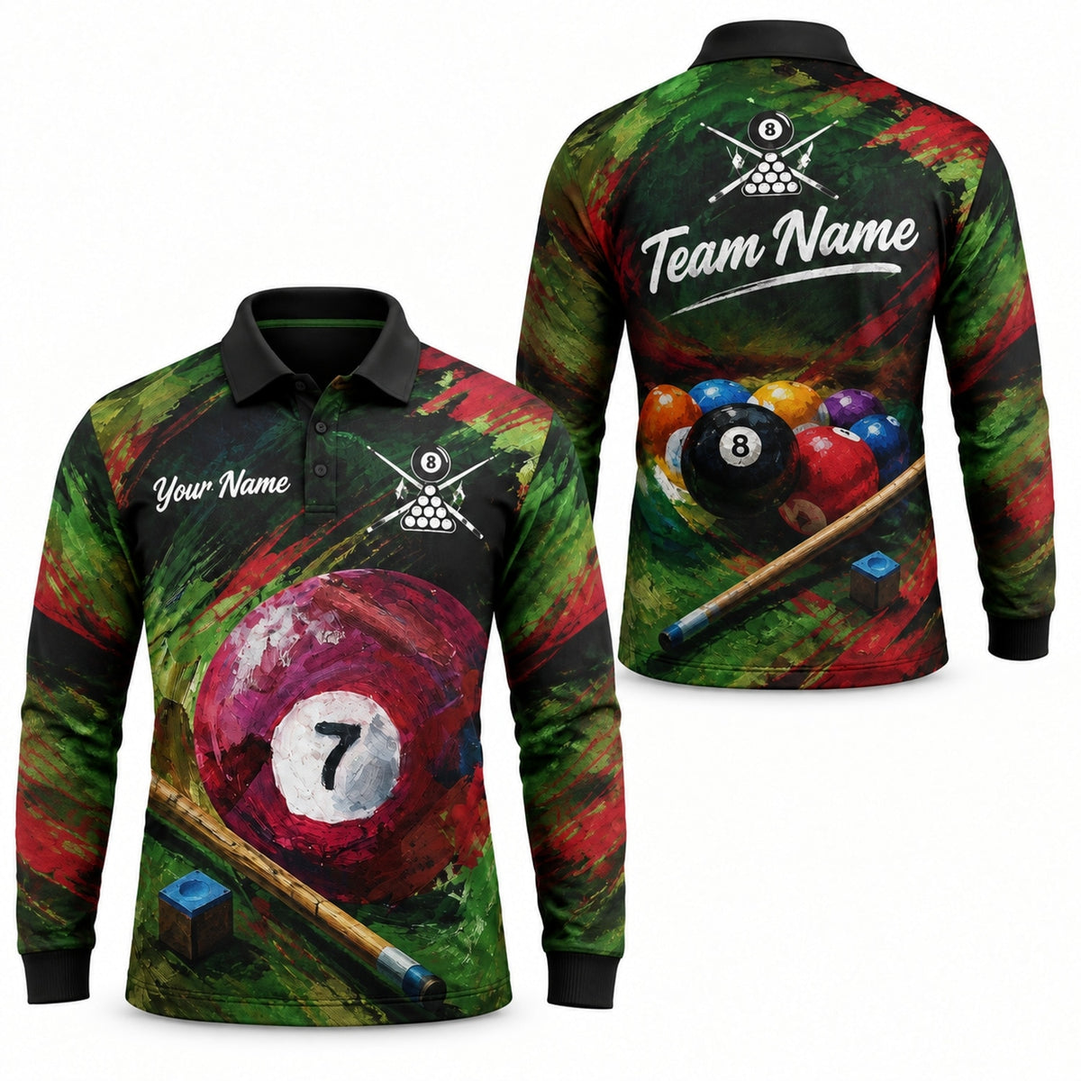 Abstract Billiards Artwork Custom Billiard Polo Shirt Long Sleeve Polo
