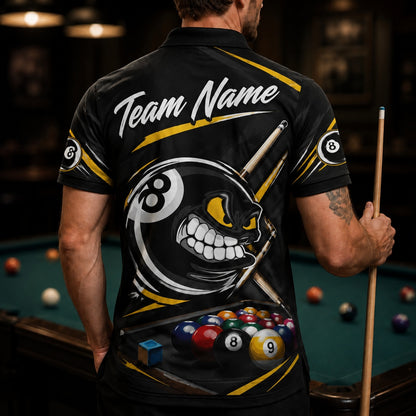 Aggressive 8 Ball Sport Personalized Billiard Polo Shirt Back View