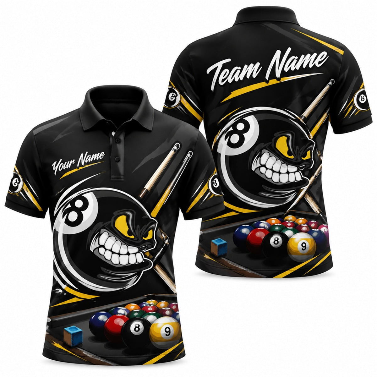 Aggressive 8 Ball Sport Personalized Billiard Polo Shirt