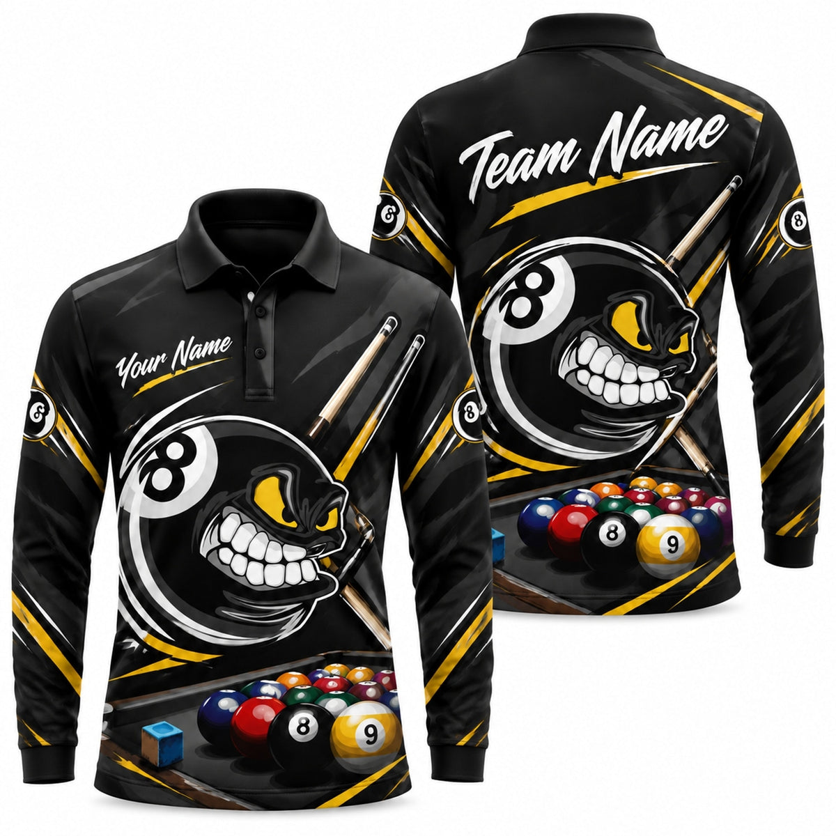 Aggressive 8 Ball Sport Personalized Billiard Polo Shirt Long Sleeve Polo