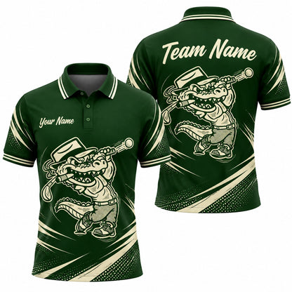 Alligator Golfer Mascot Graphic Personalized Golf Polo Shirt