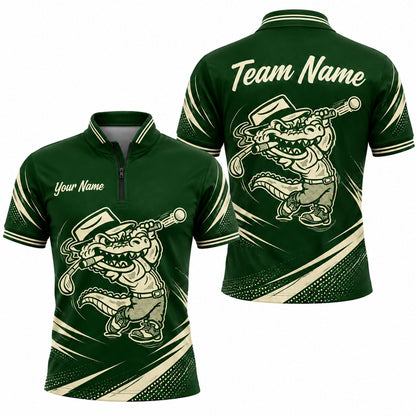 Alligator Golfer Mascot Graphic Personalized Golf Polo Shirt Jersey Zip 1 4 Collar