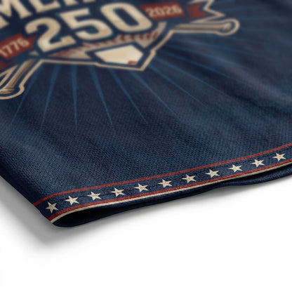Closeup detail shot of American flag star pattern on baseball jersey hem