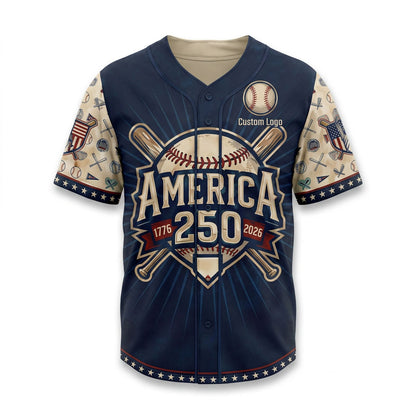 Flatlay view of the custom America 250th anniversary baseball jersey