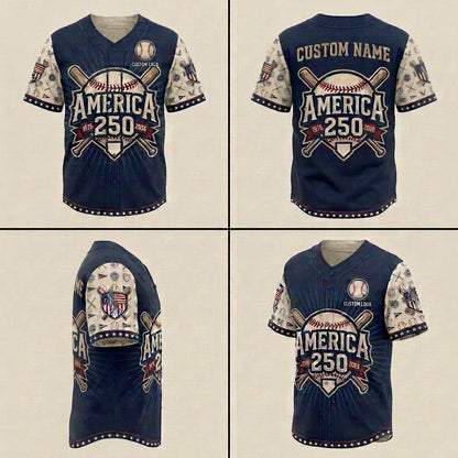 Product grid showing multiple angles of the America 250th custom jersey