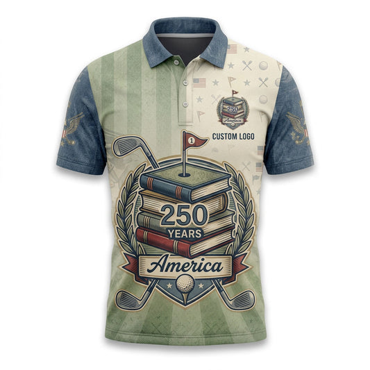 Flatlay view of the commemorative America 250th Anniversary performance golf polo