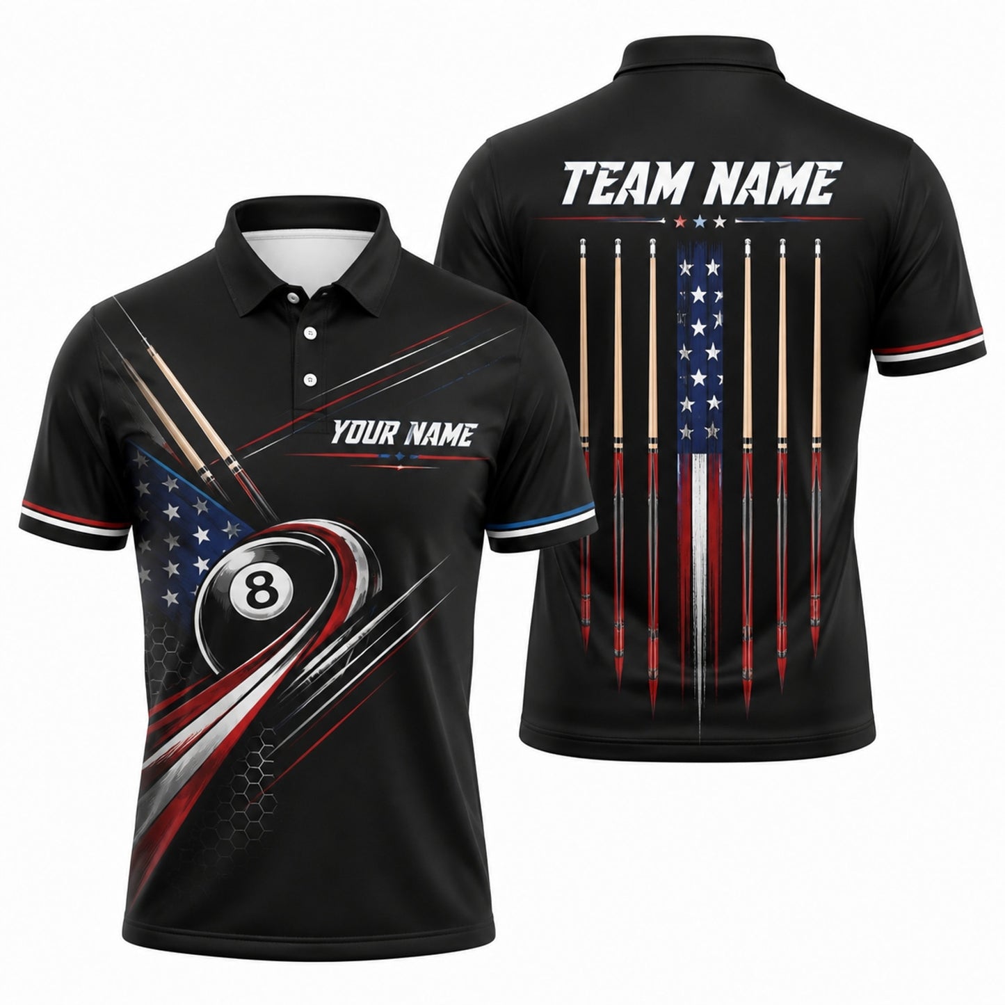 American Flag 8 Ball Sport Custom Billiard Polo Shirt