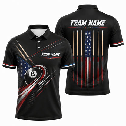 American Flag 8 Ball Sport Custom Billiard Polo Shirt