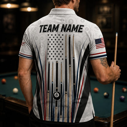 American Flag Billiards Custom Billiard Polo Shirt Back View