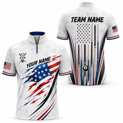 American Flag Billiards Custom Billiard Polo Shirt Jersey Zip 1 4 Collar
