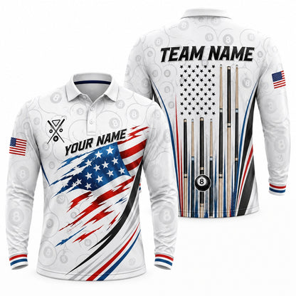 American Flag Billiards Custom Billiard Polo Shirt Long Sleeve Polo