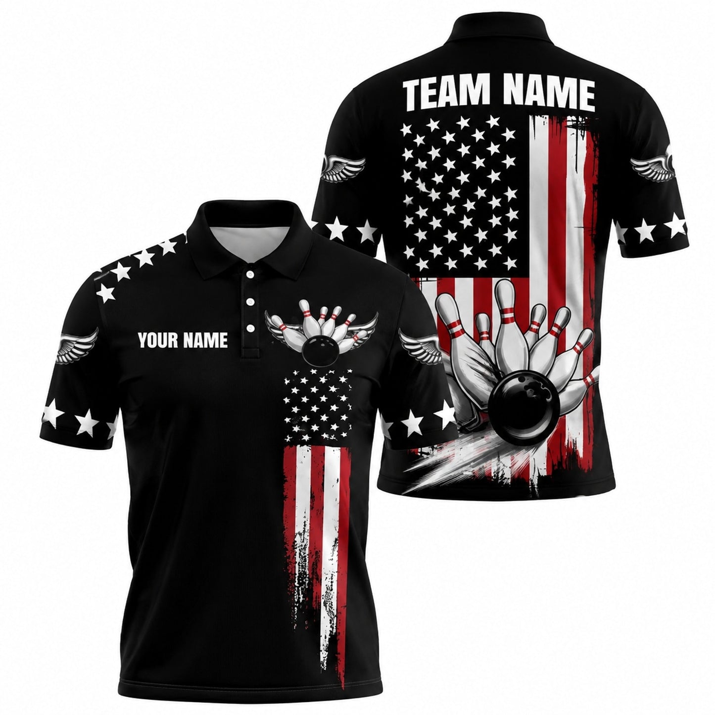 American Flag Bowling Ball Sport Custom Bowling Polo Shirt