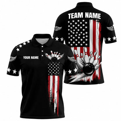 American Flag Bowling Ball Sport Custom Bowling Polo Shirt