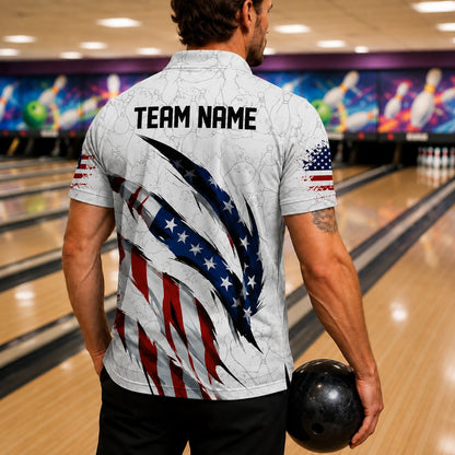 American Flag Bowling Claw Sport Personalized Bowling Polo Shirt Back View