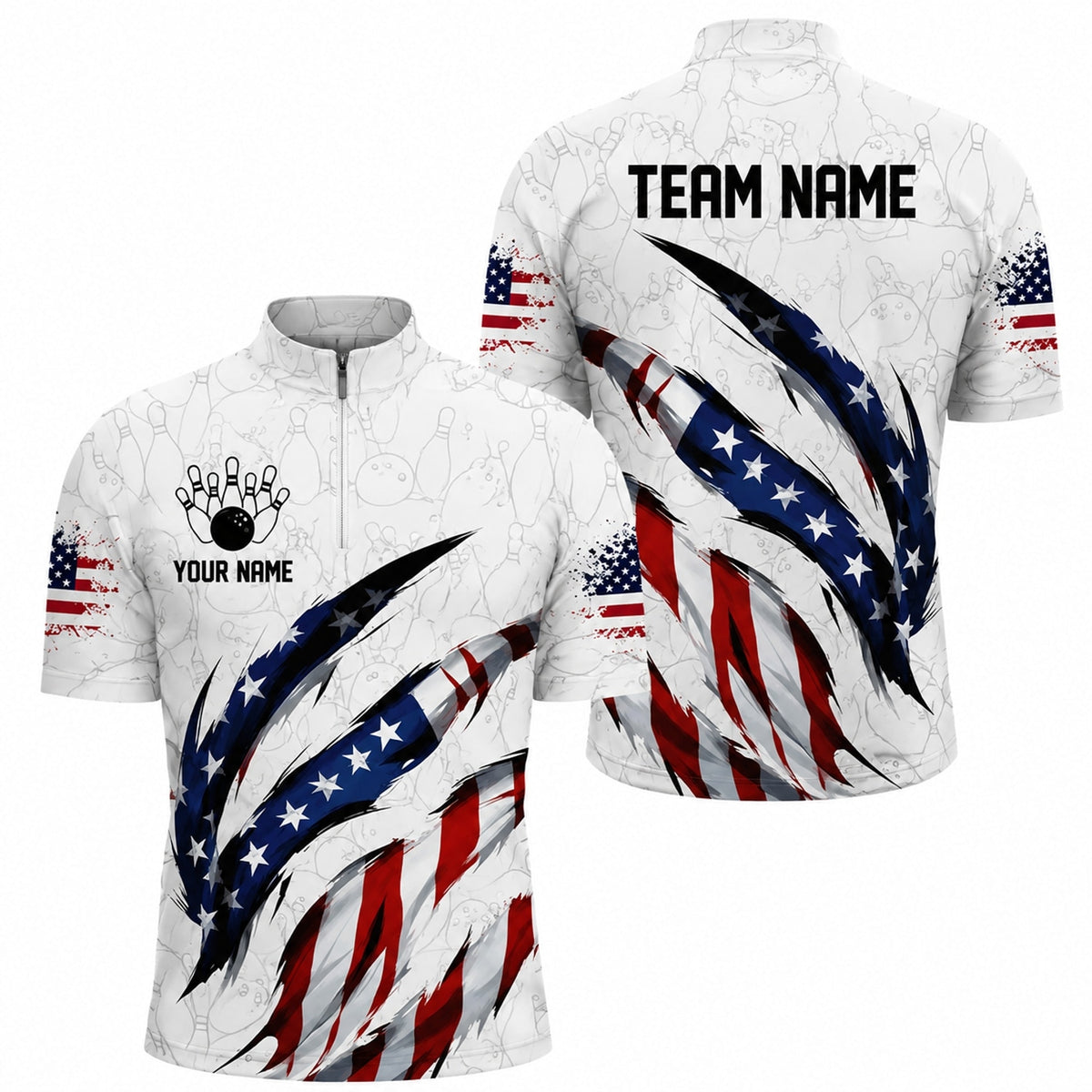 American Flag Bowling Claw Sport Personalized Bowling Polo Shirt