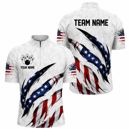 American Flag Bowling Claw Sport Personalized Bowling Polo Shirt
