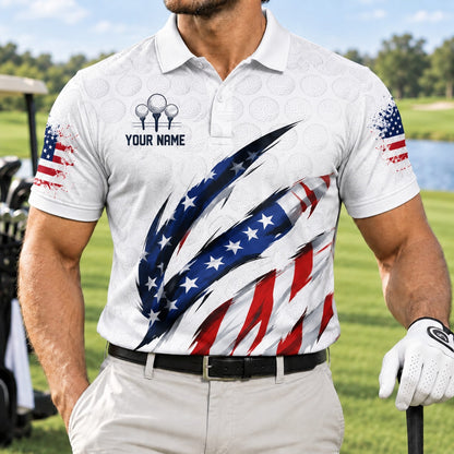 American Flag Claw Stripes Personalized Golf Polo Shirt Front View