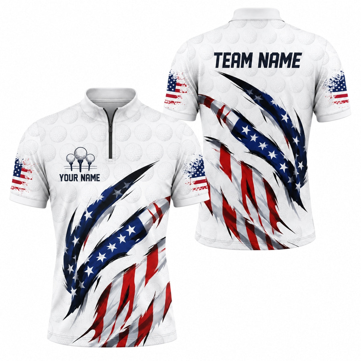 American Flag Claw Stripes Personalized Golf Polo Shirt Jersey Zip 1 4 Collar