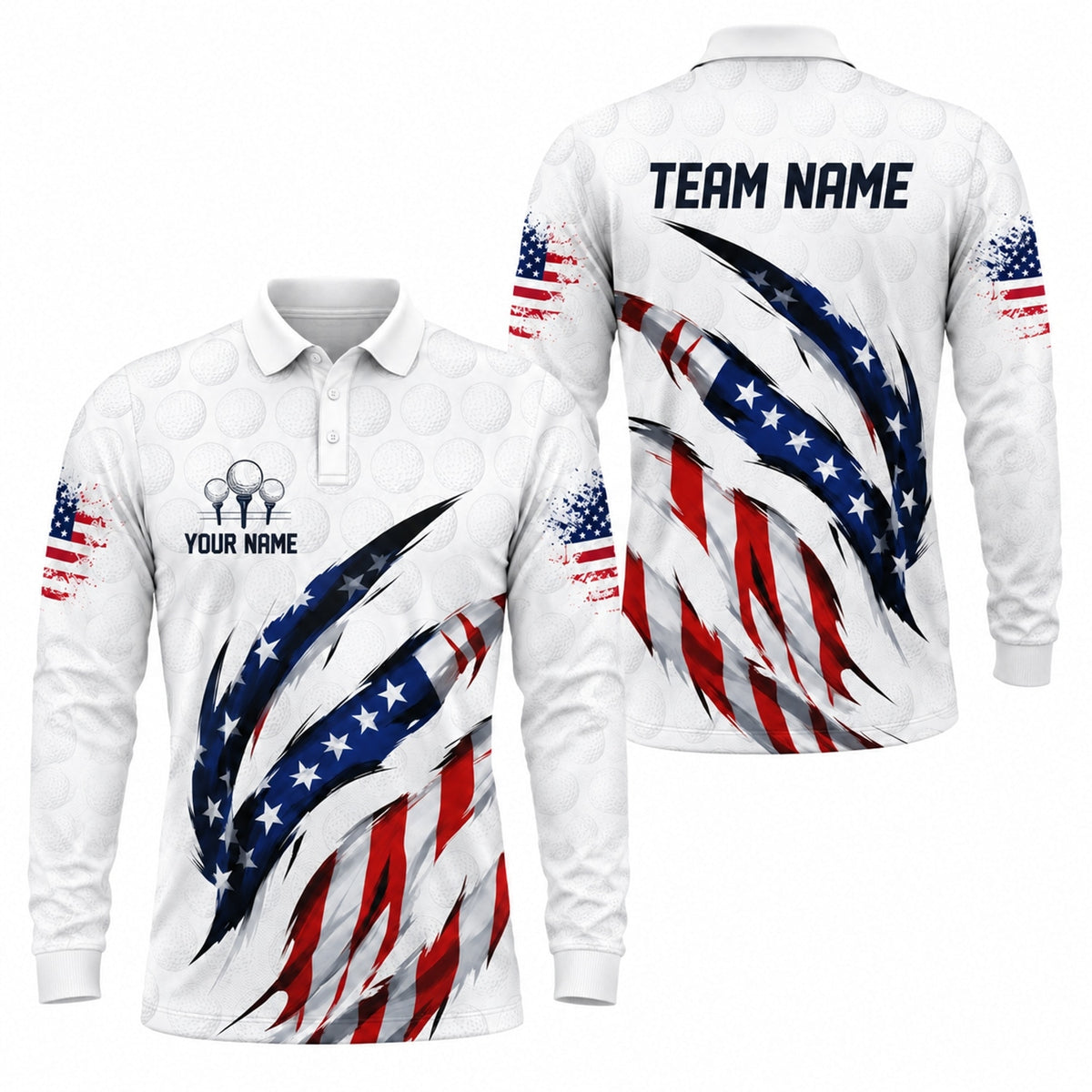 American Flag Claw Stripes Personalized Golf Polo Shirt Long Sleeve Polo