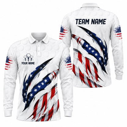 American Flag Claw Stripes Personalized Golf Polo Shirt Long Sleeve Polo