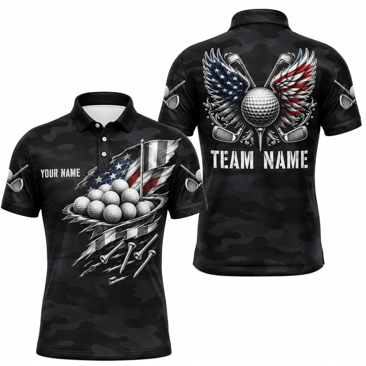 American Flag Golf Balls Sport Personalized Golf Polo Shirt