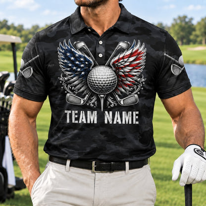 American Flag Golf Balls Sport Personalized Golf Polo Shirt Front View